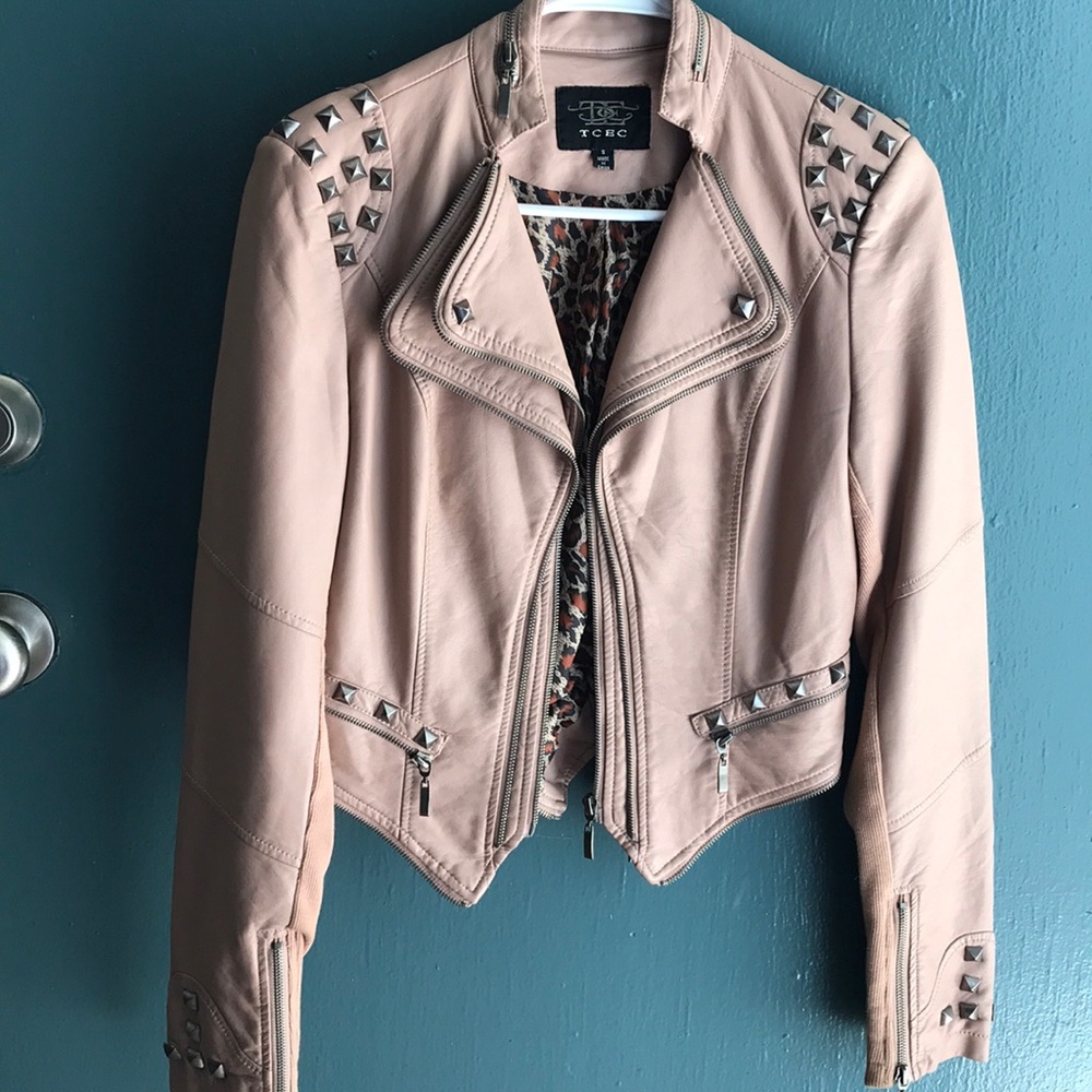 Women’s Faux Mauve Pink Leather Biker Jacket